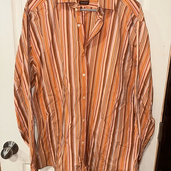 Tailorbyrd Men's Striped Orange Button Down Shirt - Picture 1 of 2